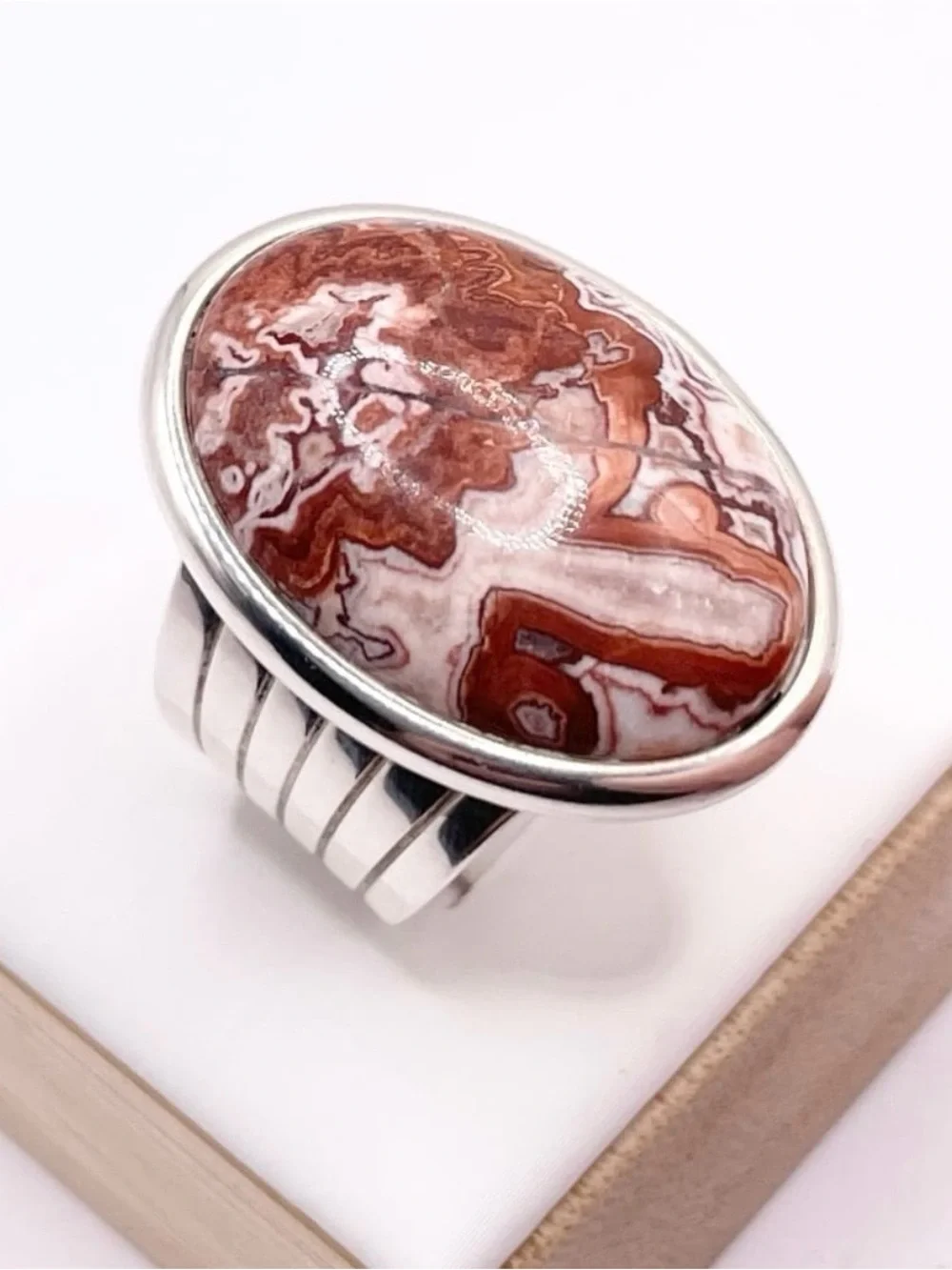 Size 7 Crazy Lace Agate 925 Sterling Silver Ring